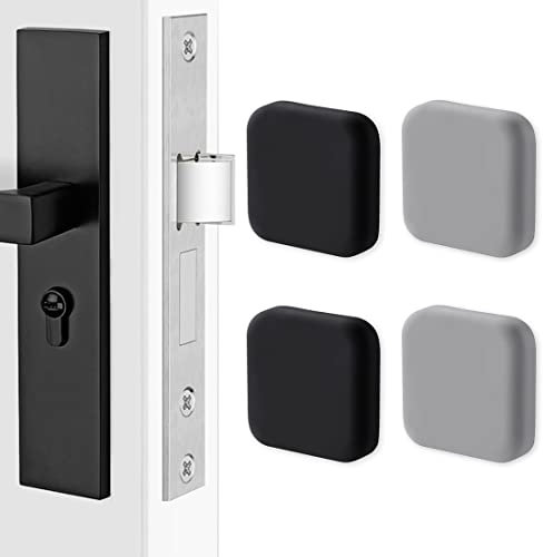 LEEQBCR 4 tiradores de puerta de silicona, protectores de pared cuadrados. Protección de pared silenciosa para tiradores, tope de puerta amortiguadora (negro x2, gris x2)