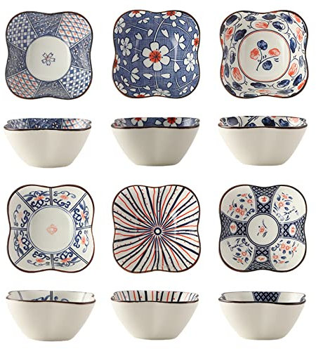 TuYines Juego de 6 cuencos de cerámica para salsas de soja, estilo japonés con patrones florales, capacidad 100 ml cada uno