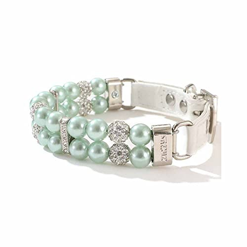 feiling Hundehalsband Kleine Hunde Welpen Perlen Strass Katzenhalsband Verstellbares Hundeband Welpenhalsband für Poodle Chihuahua Bichon Frise Pomeranin (S: 20.5-25cm, Grün)