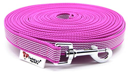 Twinkys Dog Style Schleppleine Hundeleine gummiert 20 mm breit für Hunde bis 50 kg mit Salzwasser beständigem Edelstahl Karabiner - OHNE Handschlaufe 40 Meter, Pink 20 mm Made in Germany