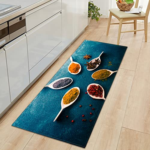TFLABS Küchenläufer Waschbar rutschfest Küchenmatte Gewürz & Löffel Küchenmatte ​für Küche und Bar Teppich Läufer waschbare Küchenläufer Küche Deko 50 x 160cm