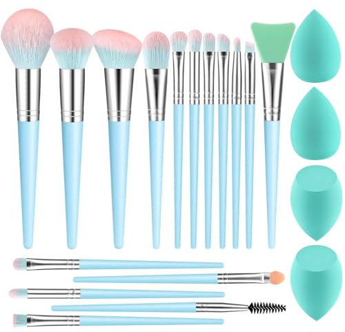 Makeup Brushes DUAIU 16pcs Professional Makeup Brush with Makeup Sponge Set Premium Synthetic Foundation Kabuki Eyebrow Concealers Blending Eye Shadow Brushes Make up Tool Kit (Blue)