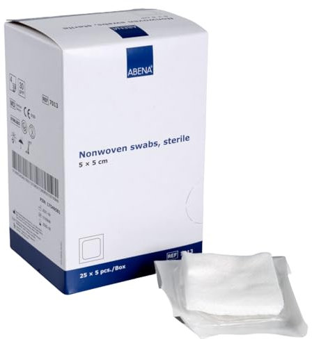 ABENA Kompressen 125 Stück, nicht gewebt, STERIL ULTRASOFT Wundauflagen, 4-lagig, 5 x 5 cm, Mullkompressen, verpackt 5 Stück