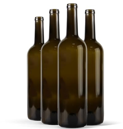 WYSKONT Burdeos tipo botella de vino vacía para cerveza, almacenamiento de bebidas, decoración para servir, bordole de cristal verde oliva, 0,75 l, capacidad 7,4 x 29,3 cm, 1 juego de 24 botellas