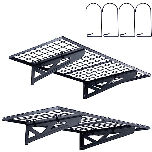 VEVOR Scaffali per Garage da 2 Pezzi, Griglia Portaoggetti 122 x 61 cm Montaggio da Parete, Capacità di Carico max. 114 kg, Scaffali Galleggianti per Organizzazione, Officina