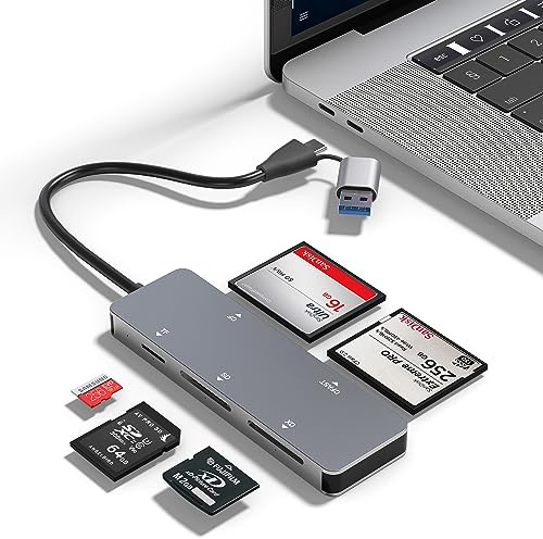 CFast Kartenleser, USB 3.0 USB C CFast 2.0 Kartenleser, 5Gbps Aluminium CFast Speicherkartenadapter für SanDisk, Lexar, Transcend, Sony Card, 5 Karten gleichzeitig lesen für CFast/CF/SD/TF/XD Karten