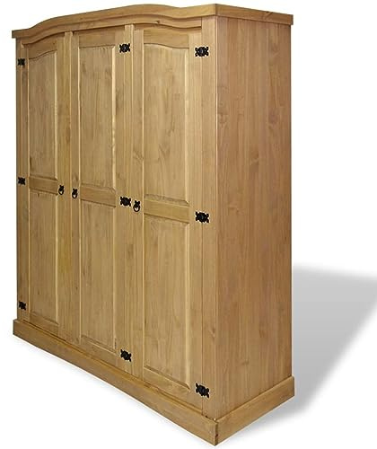 Festnight Kleiderschrank Mexiko-Stil 3 Türen Schlafzimmerschrank Holzschrank Kiefernholz Flurschrank Braun Kleiderschrank Vintage Garderobe Kleider Schrank Schlafzimmer
