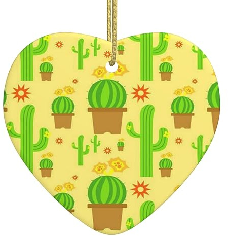 Décorations de Noël en forme de cactus jaune en céramique à suspendre pour sapin de Noël en famille