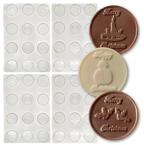 Christmas Chocolate Coin Moulds Round - 10g - Packs of 24 or 48 - Christmas Stocking Filler (48 Moulds)