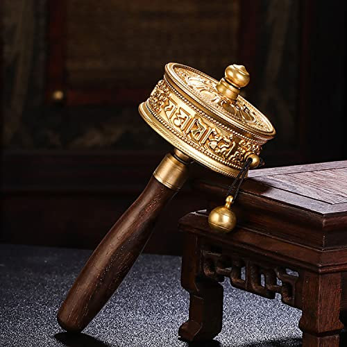 UNbit Roue de prière en cuivre Pur à manivelle de Style tibétain for la secte secrète tibétaine, Grande Roue de prière Gratuite, Tara Avalokitesvara Verte, D Prière
