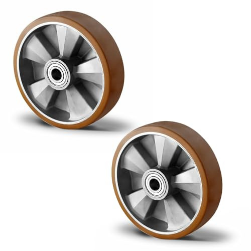 Abrollwerk Uppsättning av 2 tunga laster 20 cm diameter inbyggt hjul inkl. axelskruv, aluminiumfälg, dubbelkullager, dynamisk lastkapacitet 800 kg