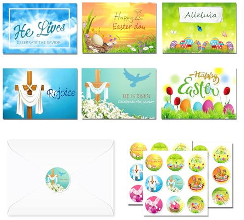 Ostern Grußkarten mit Umschlägen Dankeskarten, 24-teiliger Satz Ostern Grußkarten, Ostern Faltkarten mit Umschlägen und Aufklebern, Osterei Postkarten für Kinder, Familie und Freunde (Osterei C)