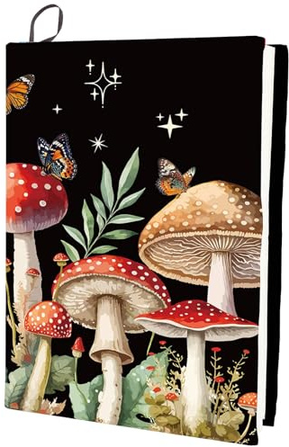 CRASPIRE Copertina per Libro Estensibile A Forma di Fungo Farfalla Pianta Lavabile Riutilizzabile Grande Protezione per Libri in Nylon Avvolgimenti Elastici per Notebook da 9.4x15.7 Pollice Adatto