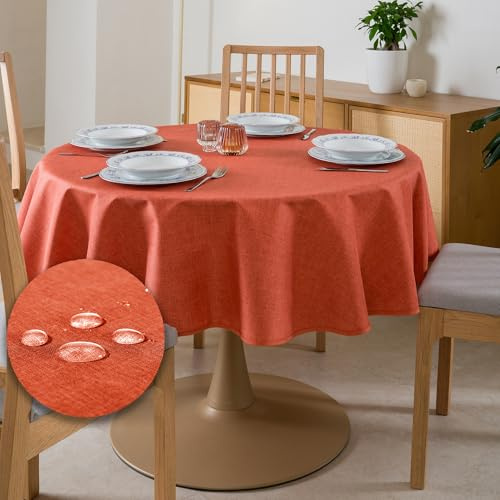 Tischdecke Outdoor Abwaschbar Rund Φ160cm Orange Durchmesser Gartentischdecke Tischdecken Wetterfest Wachstuchtischdecke Table Cloth Made in Italy für Den Außenbereich Tischtuch