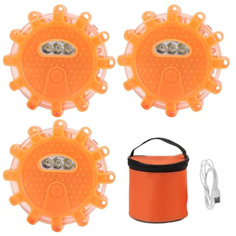 Lot de 3 Feux de Détresse à LED, 9 Modèles de Flash, Balise D'avertissement Clignotante de sécurité, Kit de Fusée D'avertissement avec Crochet, Base Magnétique pour Véhicules