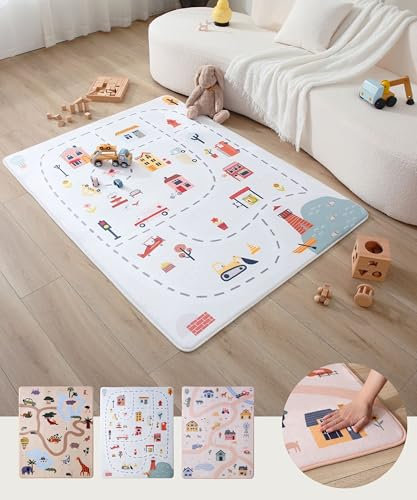 Hakuna Matte Wolkenweiche Spielmatte Baby 160x120x1,5cm – Kinderzimmer Teppich mit hochwertigem Memory-Schaum – Krabbelmatte Baby mit Rutschfester Unterseite – Autoteppich für Kinder, Straßenteppich