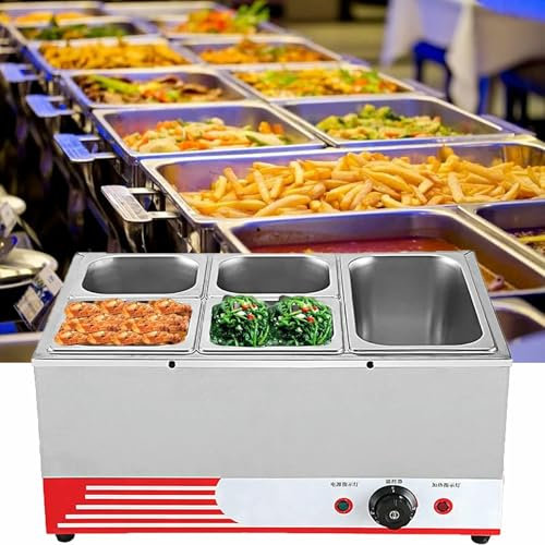 Electric Plates Buffet Steam Buffet, Commercial 1500W Stainless Steel Chafing Dishes Table Steamer Soup, With Lids, Drain Tap, For Restaurants ~/