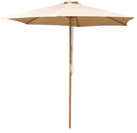 Parasols Ombrello in legno da patio da 9 piedi, ombrello da tavolo di mercato, parasole da giardino con 6 costole, ascensore della puleggia di corda, ombrello esterno per cortile a bordo piscina del