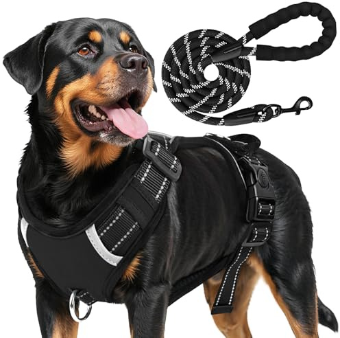 Hundegeschirr mit Griff Große Hunde,Ohne Zug Brustgeschirr,Atmungsaktiv Gepolstert Sicherheitsgeschirr Hund,Reflektierend No-Pull Geschirr Hund,mit Leine,Perfekt für Training & Outdoor-Aktivitäten