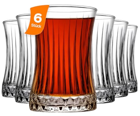 NORDIC SCHILLER Kristall Teegläser 170ml (6 Teeglaser) Tee Gläser, Glas Cappuccino Tassen, Hochwertiges Klarglas, Spülmaschinengeeignet, Luxuriöses Design für Tee, Çay Bardagi, Tea Glasses