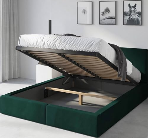 Interbeds Polsterbett 140x200 cm Bett Doppelbett mit Stauraum mit Lattenrost Bettkasten Boxspringbett hydrophob gepolsterter Bettrahmen (Grün, 140x200cm)