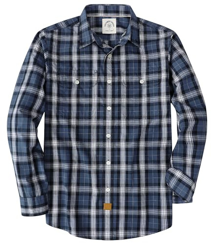 Dubinik® Camicie Uomo Manica Lunga a Quadri Camicia Casual con Doppie Tasche Morbida e Confortevole Navy e Bianco L