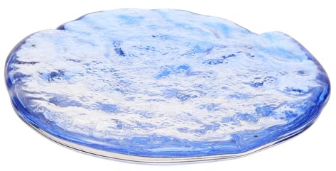 Homoyoyo Glass Jewelry Tray Ring Holder Decorative round Trinket Dish Blue Gradient Crystal Jewelry Storage Display for Rings and Bracelets