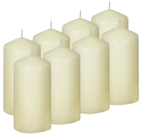 simpa Unscented Ivory Pillar Candles Smokeless Burn 18 Hour Burn Time 50mm x 100mm - Set of 8