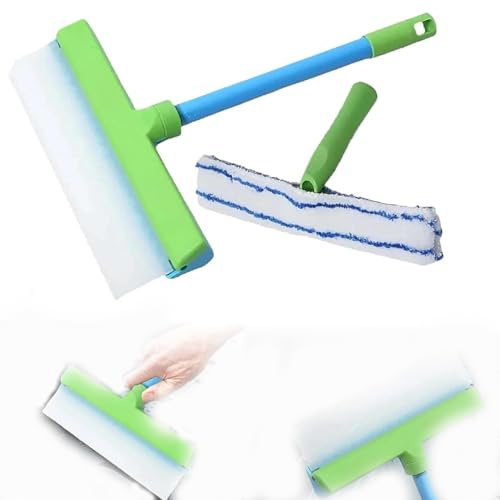 Fensterabzieher, Fensterreiniger mit Silikonabzieher und Mikrofaser-Schrubber, Werkzeug-Set für Dusche, Glas, Spiegel, Tür, Auto