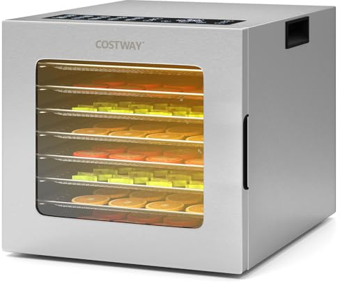 COSTWAY Déshydrateur Alimentaire, 850W Séchoir à Aliments avec 8 Plateaux en Acier Inox, Contrôle Température 35-75℃, Minuterie 48H, Déshydrateur pour Fruits et Légumes, Viande, Champignons, Friandise