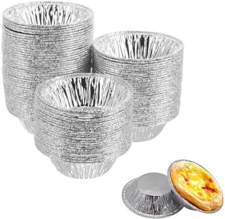 ULTECHNOVO 500 Pack Disposable Foil Cups Round Egg Tart Molds Aluminium Baking Cups with Sturdy Rim Recyclable Mini Baking Tins for Oven Freezer Pies Flans and Cupcakes