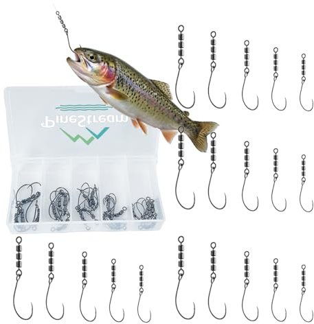 PineStream 20 Stück Forellen Haken Wirbel Angeln, Angelhaken Forellenhaken für UL-Gummiköder Größe #2 4 6 8 10, Rotate Fishing Rig Hooks, Angelwirbel Angelzubehör Forelle mit 1 Aufbewahrungsbox