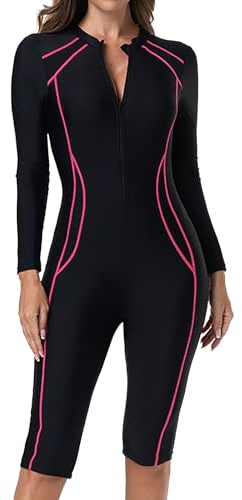 Zeiayuas Women's One Piece Boyleg Swimming Costume Athletic Swimsuit Sports Bathing Suits Surfing Swimwear Half Zip Long Sleeve Swimsuits Surfing Suit