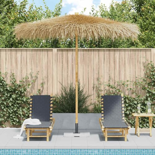 Parasol en bambou, pliable, avec toit en feuilles de bananier, diamètre : 210 cm, hauteur : 260 cm, pliable, pour terrasse, jardin, extérieur, ombre résistante aux UV, protection solaire pour balcon