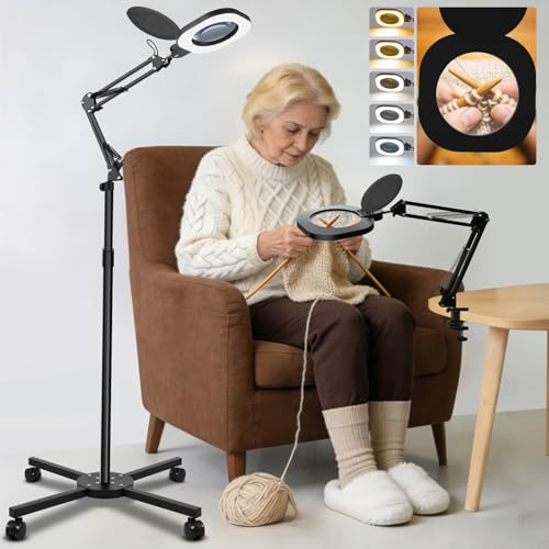 CGBE 10X Lente di Ingrandimento con Luce: 2 in 1 Lampada con Lente di Ingrandimento con Base e Morsetto - Braccio Orientabile - Luminosità e Altezza Regolabili - Per Lettura Riparazione Lavoro Manuale