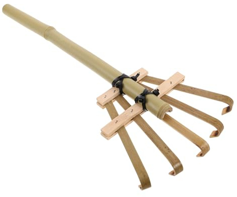 Hohopeti Petit Râteau de Jardin à Main en Bambou 50 Cm, Outil Léger et Ergonomique pour Ramasser Feuilles et Débris, Râteau Portatif pour Entretien Pelouse et Aménagement Paysager