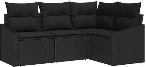 Foknhdi Gartensofa Set 4-Teilig Schwarz Poly-Rattan Eckbank 178,5 x 123,5 x 85 cm Modernes Design Robust & Wetterbeständig Lounge Möbel für Balkon Terrasse Garten und kleine Außenbereiche