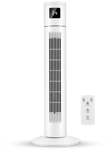 2026 Ventilador Torre, 45 W Ventilador de Pie con Mando a Distancia,3 Velocidades, Pantalla LED,Oscilación 120°,Temporizador 1-12H, Ventilador de Torre Silencioso para Hogar,Oficina,Dormitorios,Blanco