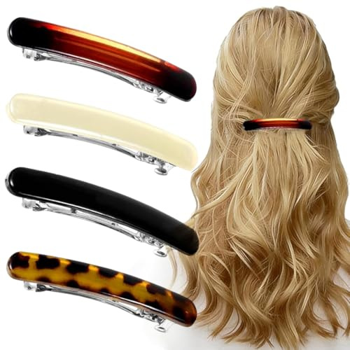 ACYDSR 4 fermagli per capelli francesi da donna, rettangolari, automatici, fermagli per capelli sottili di medio spessore, Capelli Colorato Pinza Capelli Mollettoni Capelli Donna per Ragazze e Donne
