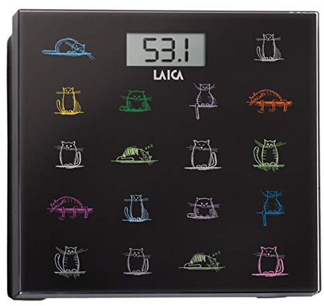 Laica Bilancia PS1061 Pesapersone Elettronica, 180 kg, Vetro Temperato con Serigrafia Gatti