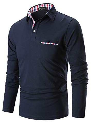 STTLZMC Mens Long Sleeve Polo Shirts Plaid Collar Basic Casual T-Shirt