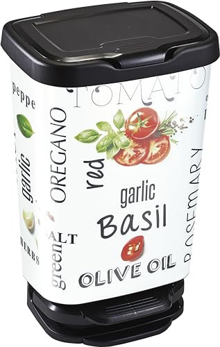 M home by Mazzei Mondex - Poubelle de Cuisine à Pédale 40L - Système Soft Closing, Fermeture Douce - Motif Italian Food - Idéale Cuisine, Salle de Bain, Cellier - Fabriquée en Italie