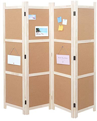 Mendler Paravent HWC-G52, Pinnwand Kork - braun, 4 Panele 166x160cm | Raumteiler, Trennwand, Sichtschutz