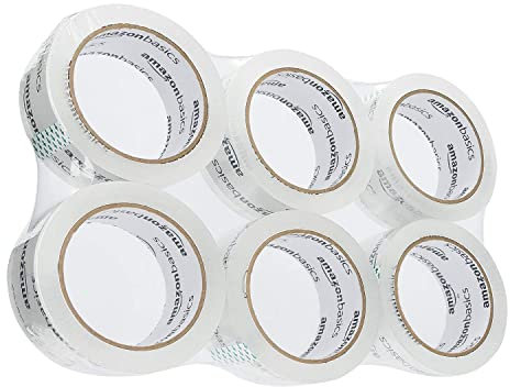 Amazon Basics Nastro da imballaggio, Larghezza standard: 4,7 cm W x 49,9 m, confezione da 6, super trasparente