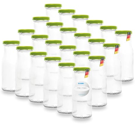 Flaschenbauer - 24x Glasflaschen 150ml mit Deckel TO43 in Hellgrün - Saftflaschen zum Befüllen inkl. Etiketten, Milchflaschen, Vorratsflaschen, Einmachgläser, Smoothie Flaschen - Made in Germany
