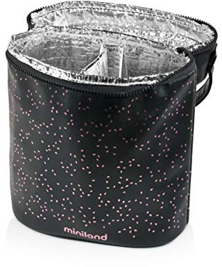 Miniland Thermibag Double, Isolier-Doppeltasche für Babyflaschen und Isolierflaschen, Rose, schwarz und rosa, 8413082893224