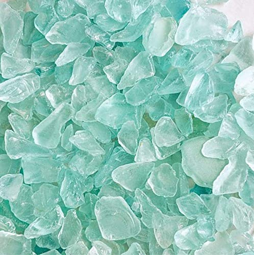 WeJe Glass Gems Sea Glass Chunks for Home Decor Art Craft Vase Filler Aquarium Gravel (2.5 LB Sea Glass Frosted Light Teal)