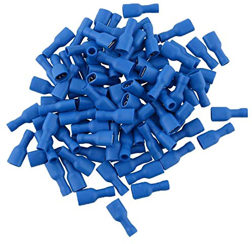 UKCable-Ties Blue 6.3mm Female Fully Insulated Crimp Spade Connector 14-16AWG Wire Cable Electrical (10)