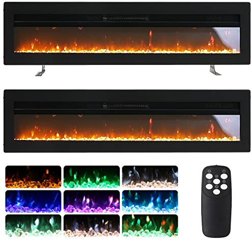 INMOZATA 127cm Electric Fire Recessed Wall Mounted Freestanding Electric Fireplace with Realistic LED Flame Effect, Adjustable Thermostat, Overheat Protection, 900W&1800W (127 cm/50 inch, Black)
