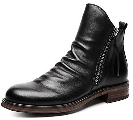 ERLINGO Stivaletti da uomo in ecopelle, classici con doppia cerniera laterale Chelsea stivaletti vintage antiscivolo comodi da camminare, scarpe da lavoro casual, Nero , 43.5 EU